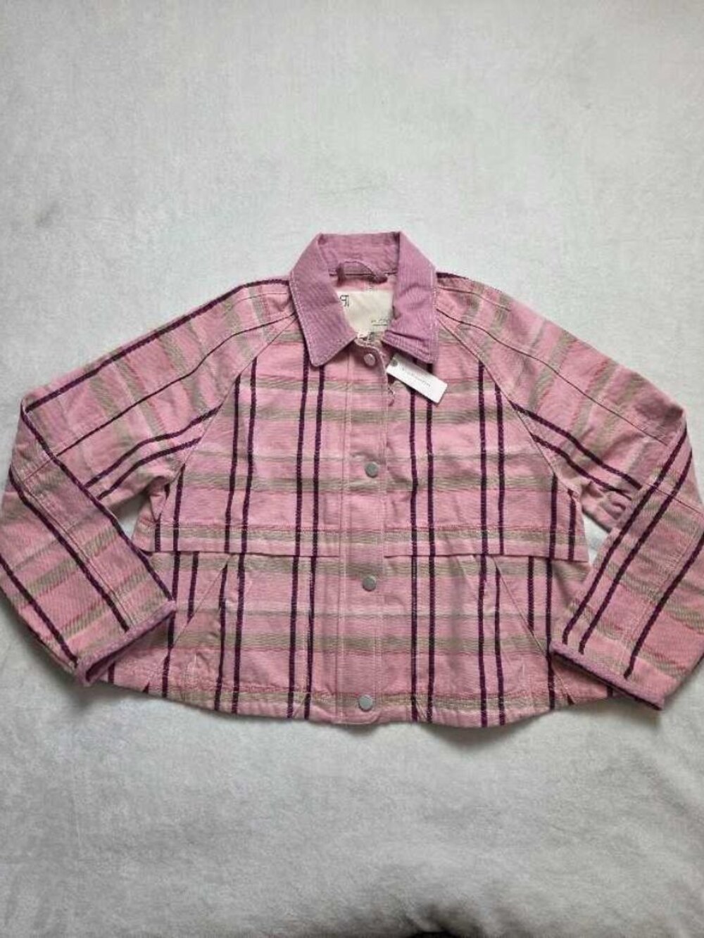 New S Anthropologie x Pilcro Lexie cropped workwear jacket in Pink Plaid